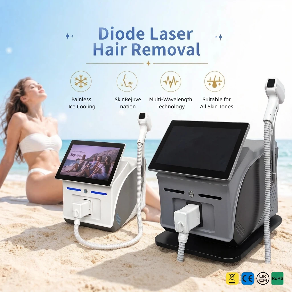 808nm Diode Hair Removal Machine Professional Ice Cooling Painless Permanent Hair Removal 755nm 1064nm All Skin Types