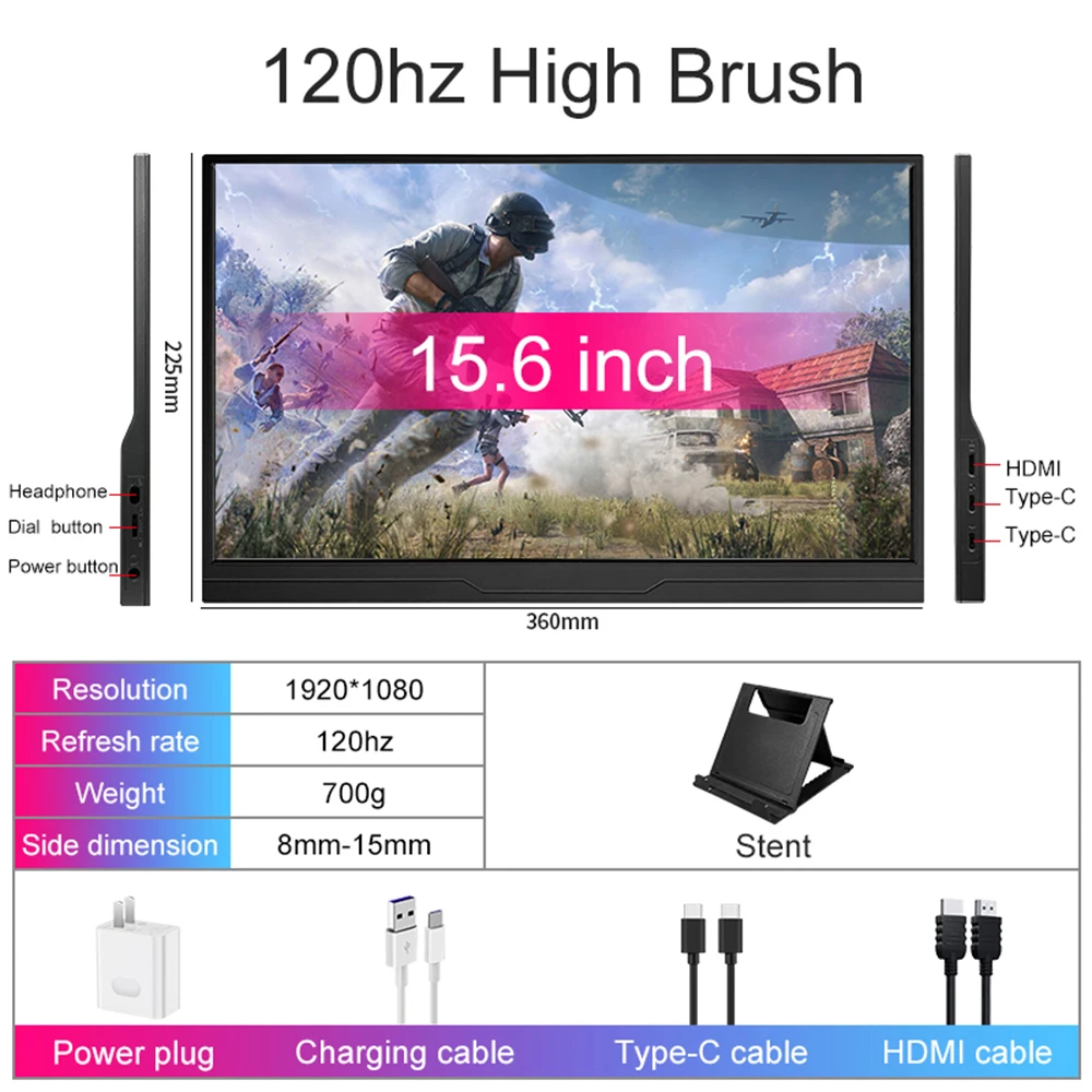 15.6inch Portable Monitor IPS FHD 1080P 144HZ USB-C Game Screen For PC Laptop Mac Phone Xbox PS4/5 Switch Extension Display - Image 6