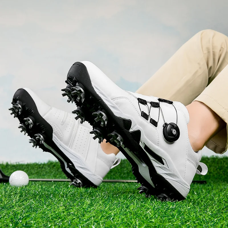 Zapatos de Golf profesionales para hombre y mujer, calzado deportivo de entrenamiento con cordones rápidos, zapatos antideslizantes con tachuelas de diseñador para caminar