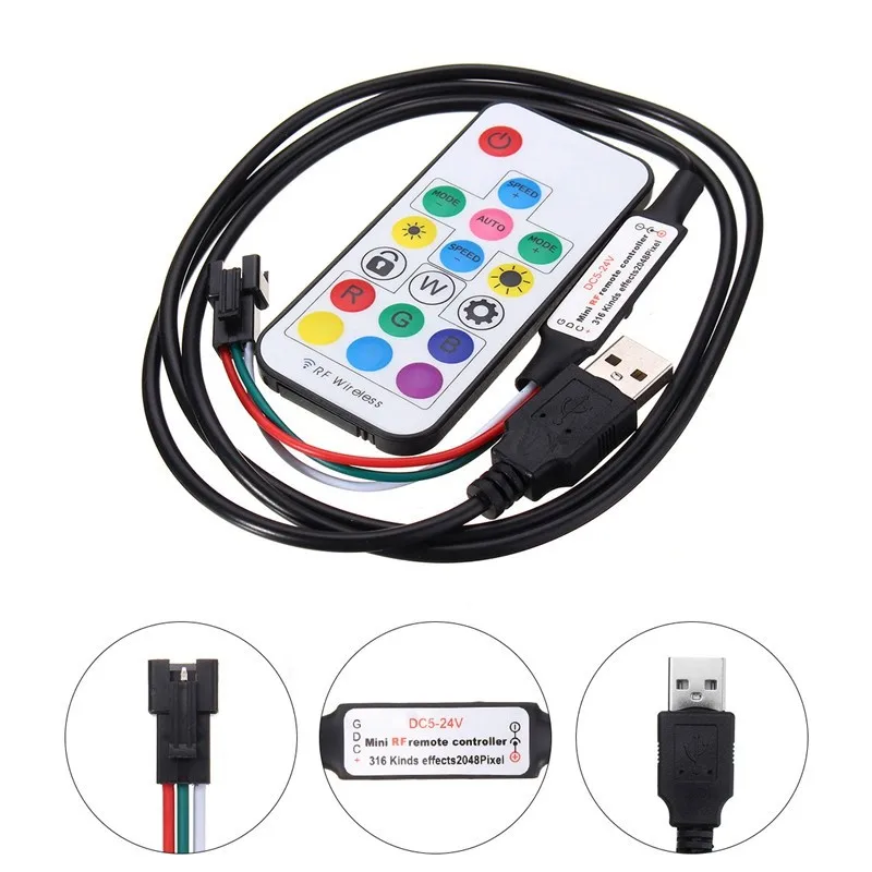 USB LED Strip RGB WS2812 WS2812B Addressable Pixel Tape 17Keys Remote Controller For TV Back Under Cabinet Lamp DC5V 1-5M