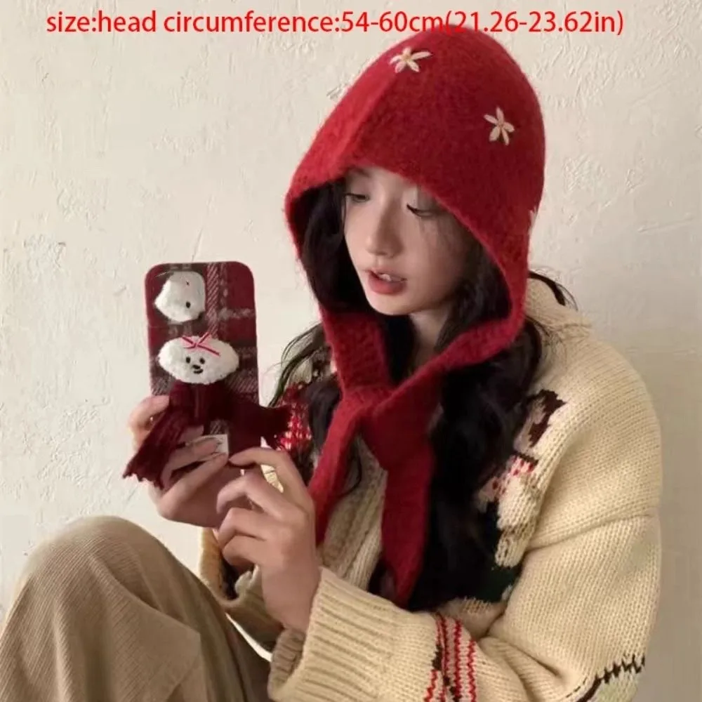 Kreatywna czapka typu pulower, czapka balaklava z kwiatami, urocza, prosta czapka dziergana, gruba czapka beanie, ciepła czapka zimowa.