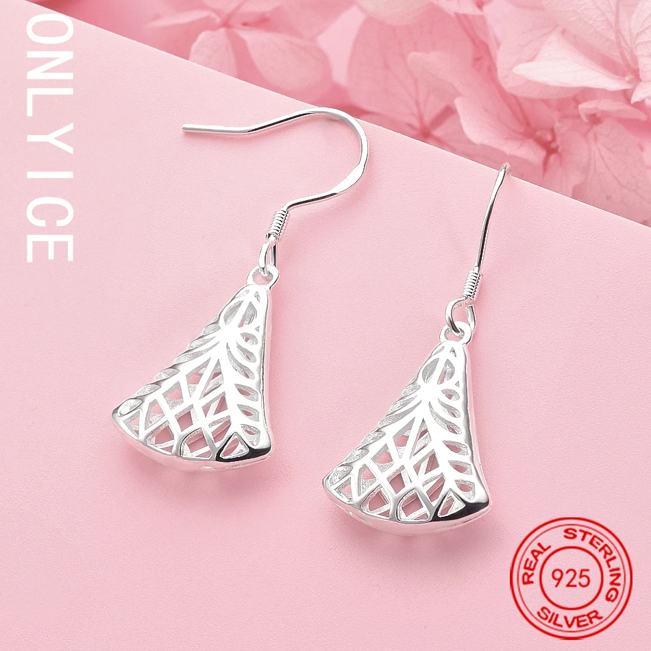 

Top 925 Sterling Silver Hollow Fan Shape Earrings Christmas Gifts Fashion Street All-Match Jewelry Girl Wedding Party