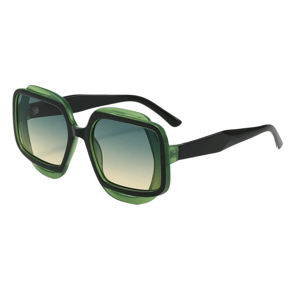 PC Material Two-Tone Square Frame Sunglasses Polygon Color-Block Thick Frame Sun Shades UV400 Protection Gradient Lens Eyewear