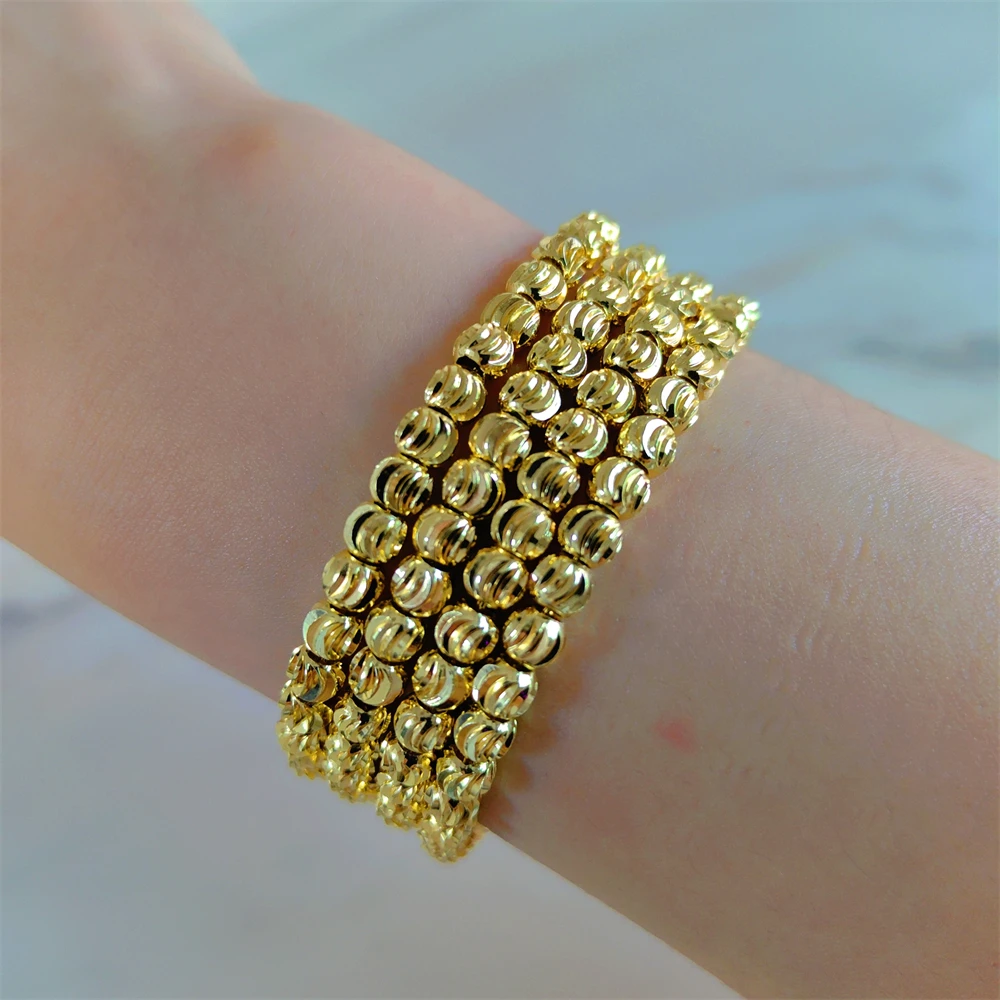 ESALE Fashion Luxury 4pcs/set Dubai Gold Color Beaded Bracelet Bangle Party Jewelry Accessories for Women ZB009