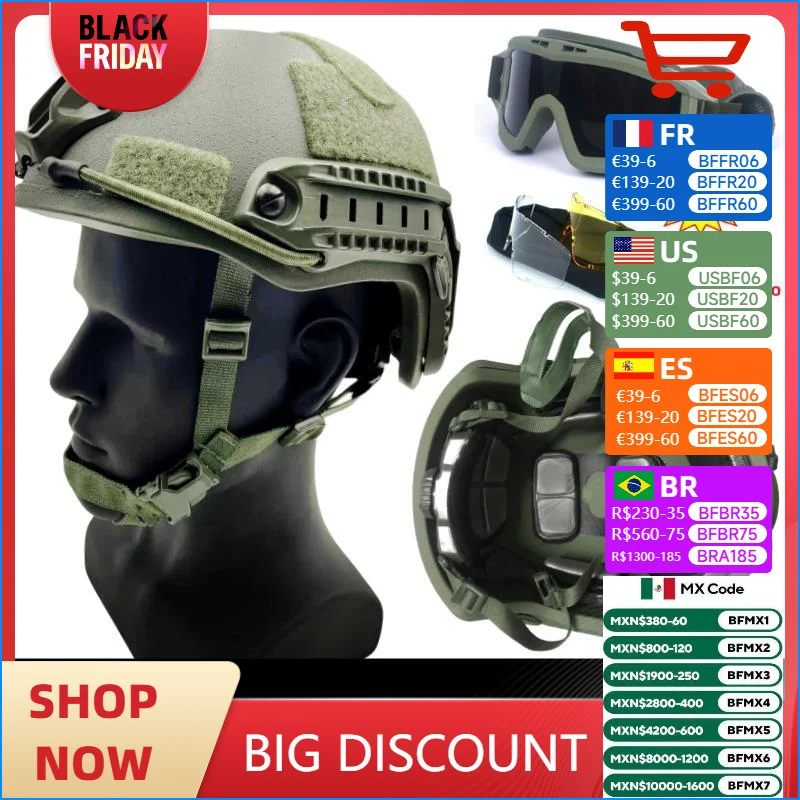 casco balístico, Casco táctico Kevla, balísticas ACH de corte alto,gafas tácticas, alta calidad, NIJ IIIA, casco antibalas rápido ,