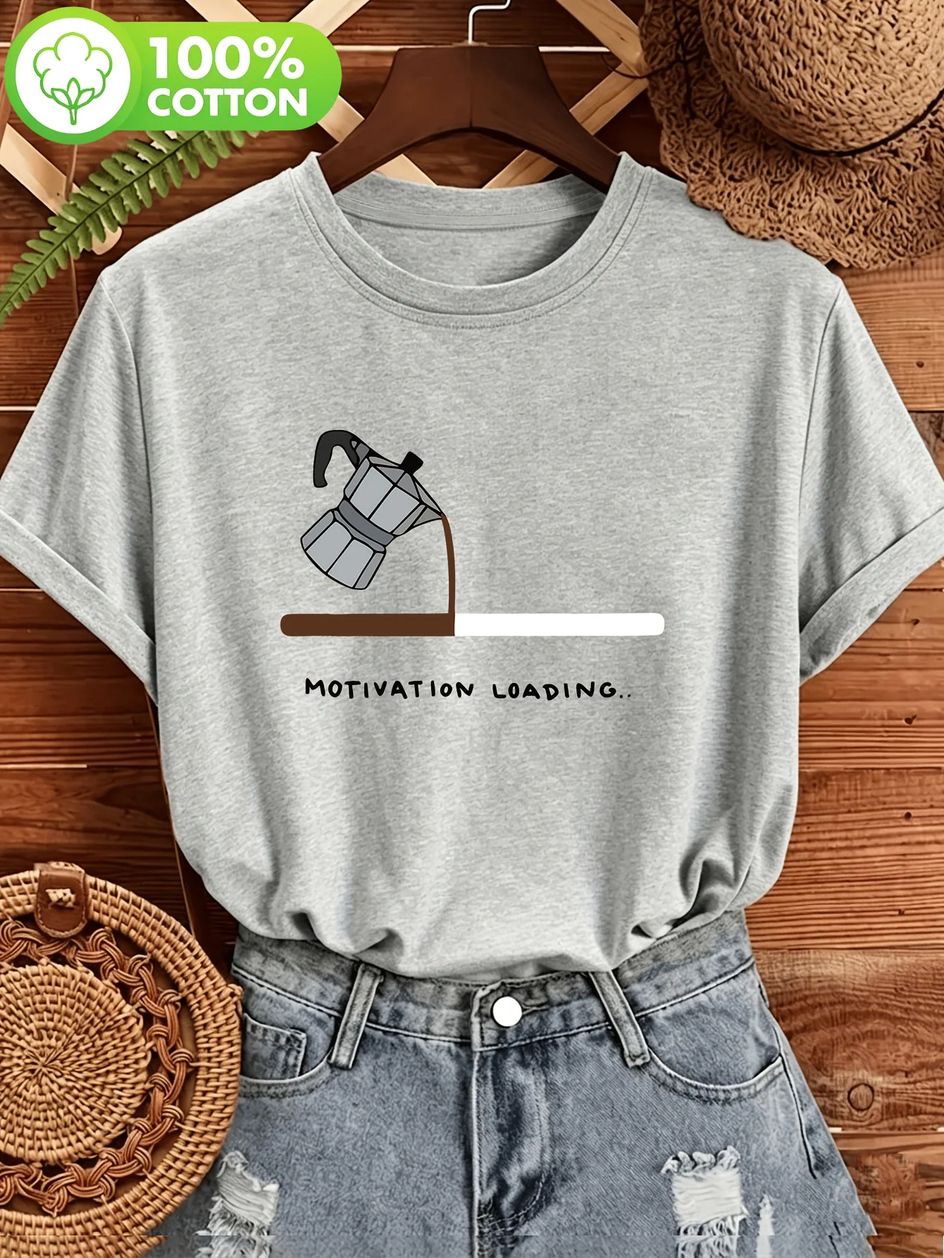Ladies' Coffee Themed Fun T-shirt MOTIVATION LOAD Printed Summer Daily Commuting Casual Top Funny Healing Women's Wear