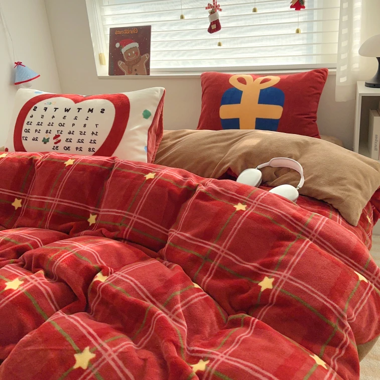 

Star Gift Soft Thi Warm Milk Velvet Four Piece Set Autumn Winter Cute Face Kit Bedding Set Comforter Cover Pillowcase