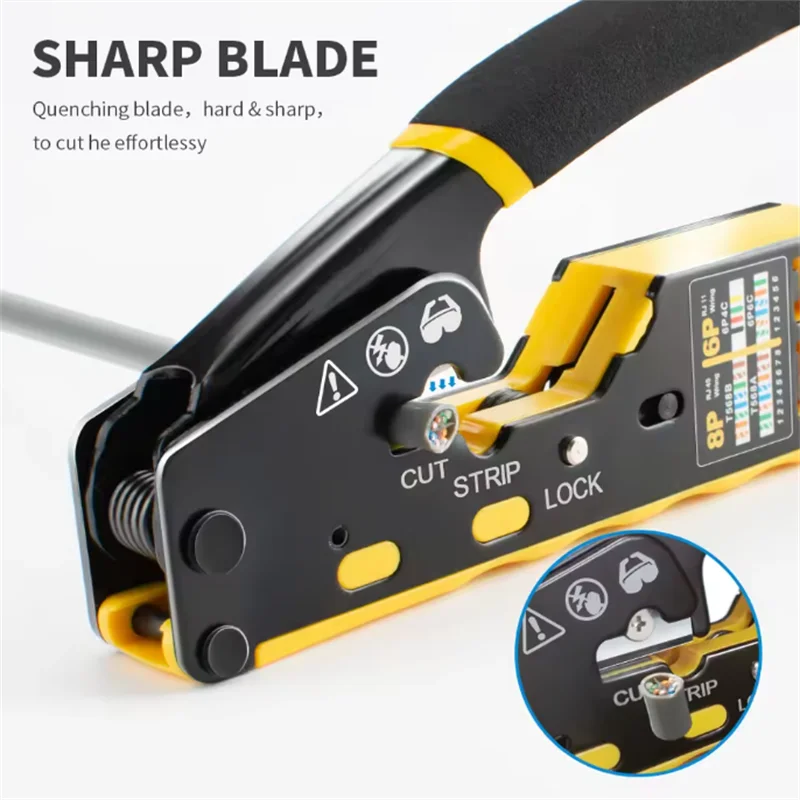 

AOKIN RJ45 Network Crimper - 3-in-1 Crimp/Cut/Strip Lan CAT8/7/6A/6/5E (STP/UTP) & RJ11/12 Tel Modular Cable