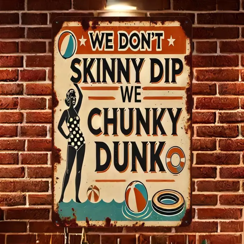 Distressed Vintage Metal Sign - Funny Chunky Slogan, Polka - Dot Lady & Beach Toys, Retro Wall Art for Bars, Pool Rooms & Home D