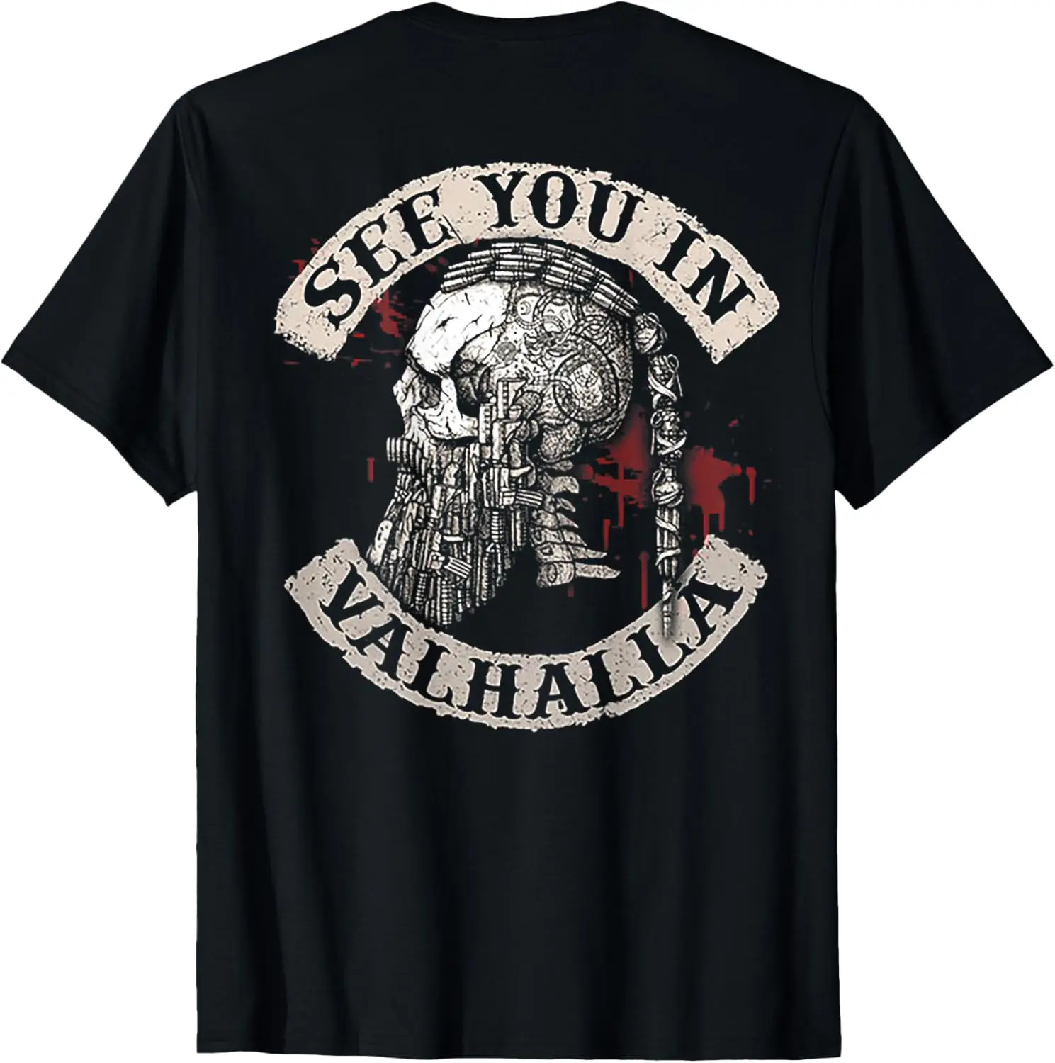 

See You in Valhalla Nordic Warrior Skull T-Shirt 100% Cotton O-Neck Short Sleeve Summer Casual Mens T-shirt Streetwear
