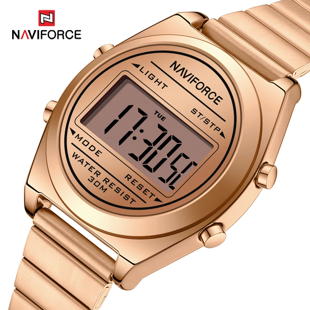 

NAVIFORCE Водонепроницаемые светодиодные цифровые электронные наручные часы Модные повседневные женские спортивные часы с ремешком из нержавеющей стали Montre Femme