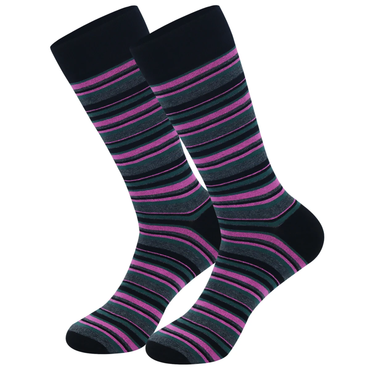 5 Pairs Mens Dress Socks stripe Plus Size，High Quality Combed Cotton Crew Socks，Black Cool Breathable Casual Socks for men