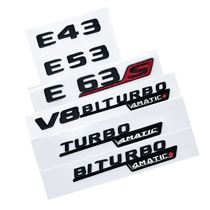 

2017 Glossy Black Letters E43 E53 E63 E63S V8 Biturbo 4matic ABS Emblem for Car Fender Trunk W212 W213 Sticker