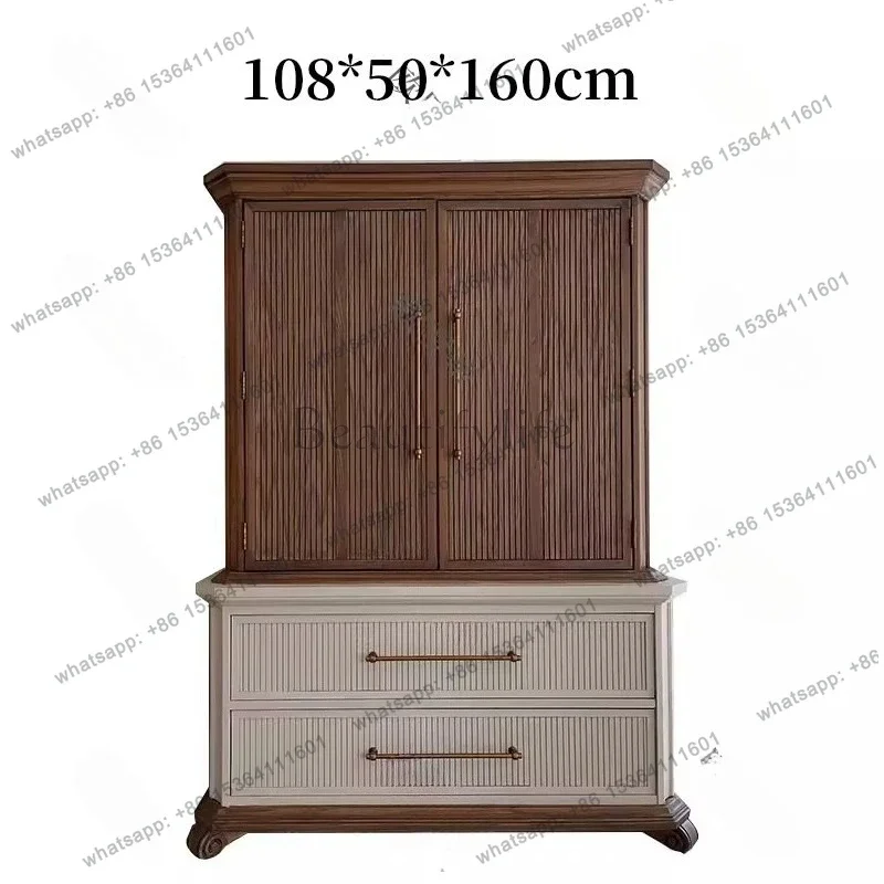 

FG11American retro dining side cabinet wall rack French solid wood storage living room storage cabinet