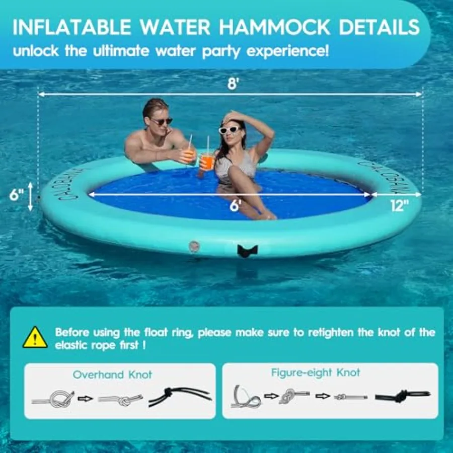 Heavy Duty Inflatable Water Hammock for River and Lake Use, PVC Material, Blue, Round Floating Ring Design with Extra Comfort a
