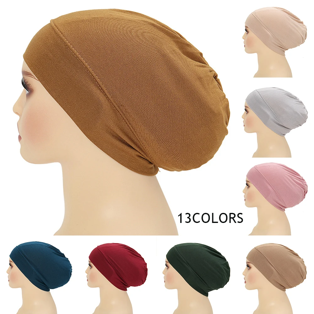 Soft Modal Mulim Inner Hijabs for Women Stretch Turban Cap Islam Underscarf Bonnet Hat Solid Color Female Headband Abaya Hijabs