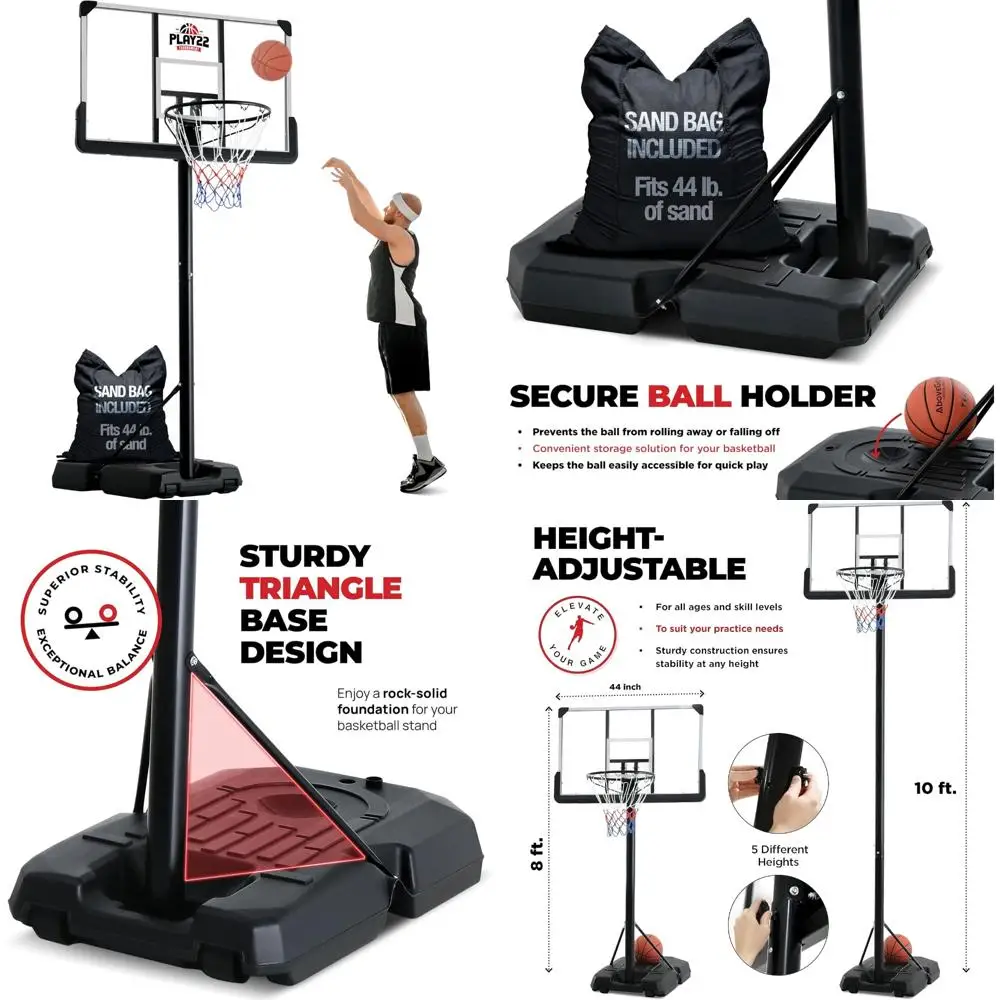 Canestro da basket regolabile da 10 piedi con tabellone infrangibile da 44 pollici - Ideale per le impostazioni di altezza di 8-10 piedi