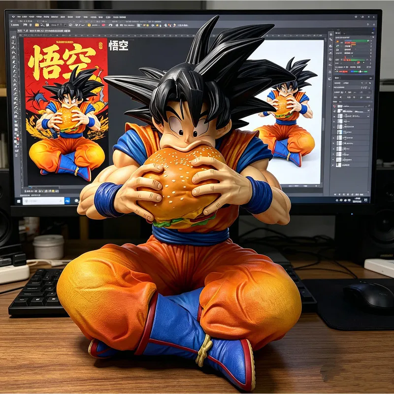 

Jt Son Goku Figure Dragon Ball Gk Hamburger Eating Anime Statue Car Decoration Computer Case Decor Gift For Anime Collectors