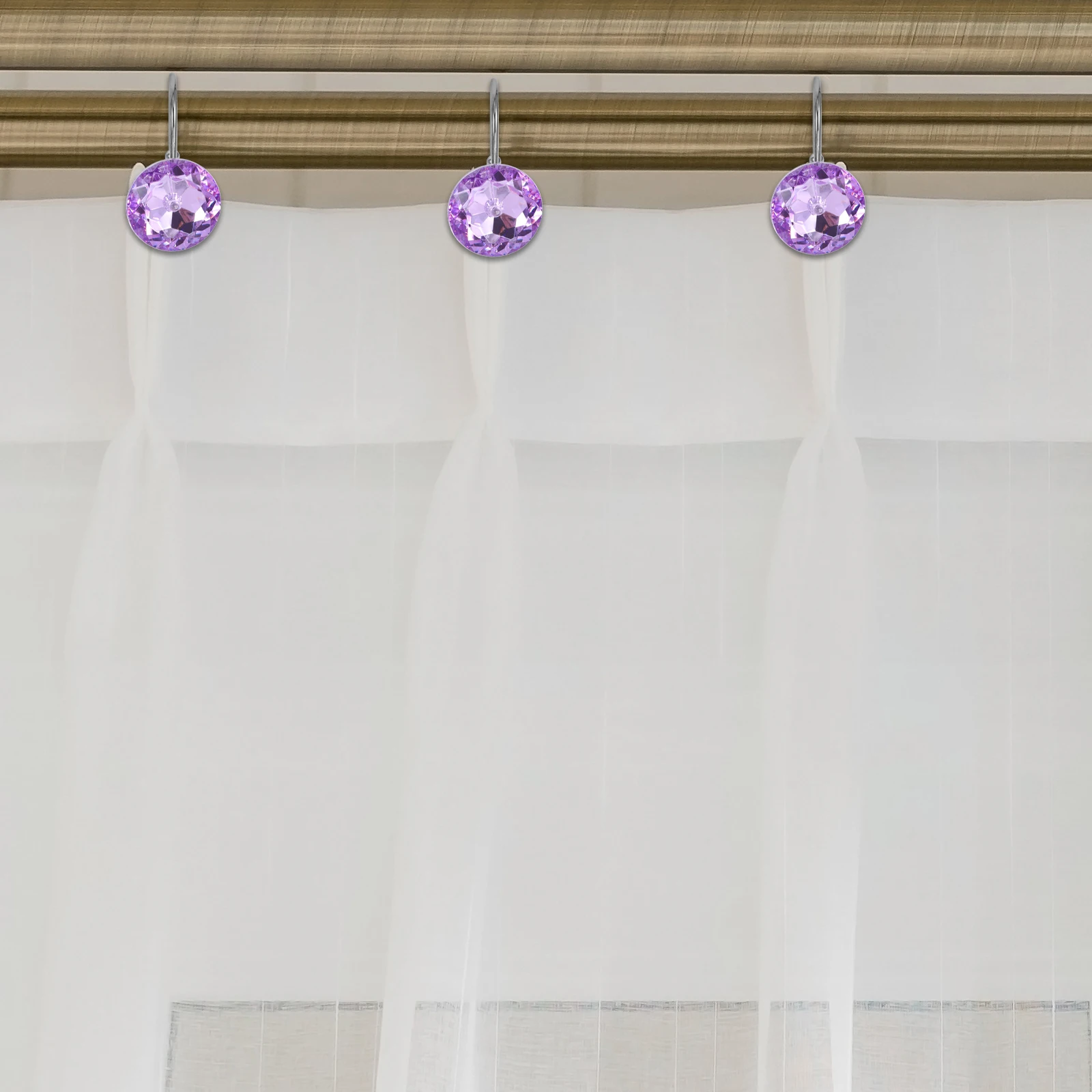 

12pcs Shower Curtain Hooks Acrylic Bead Hangers For Bathroom Heavy Duty Lightweight Curtains Any Diameter Rod Decorative Curtain