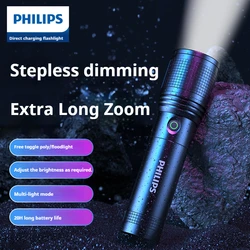 Torcia con Zoom ottico Philips con luce di ricarica USB a LED dimmerabile a quattro velocità per escursionismo all'aperto campeggio autodifesa