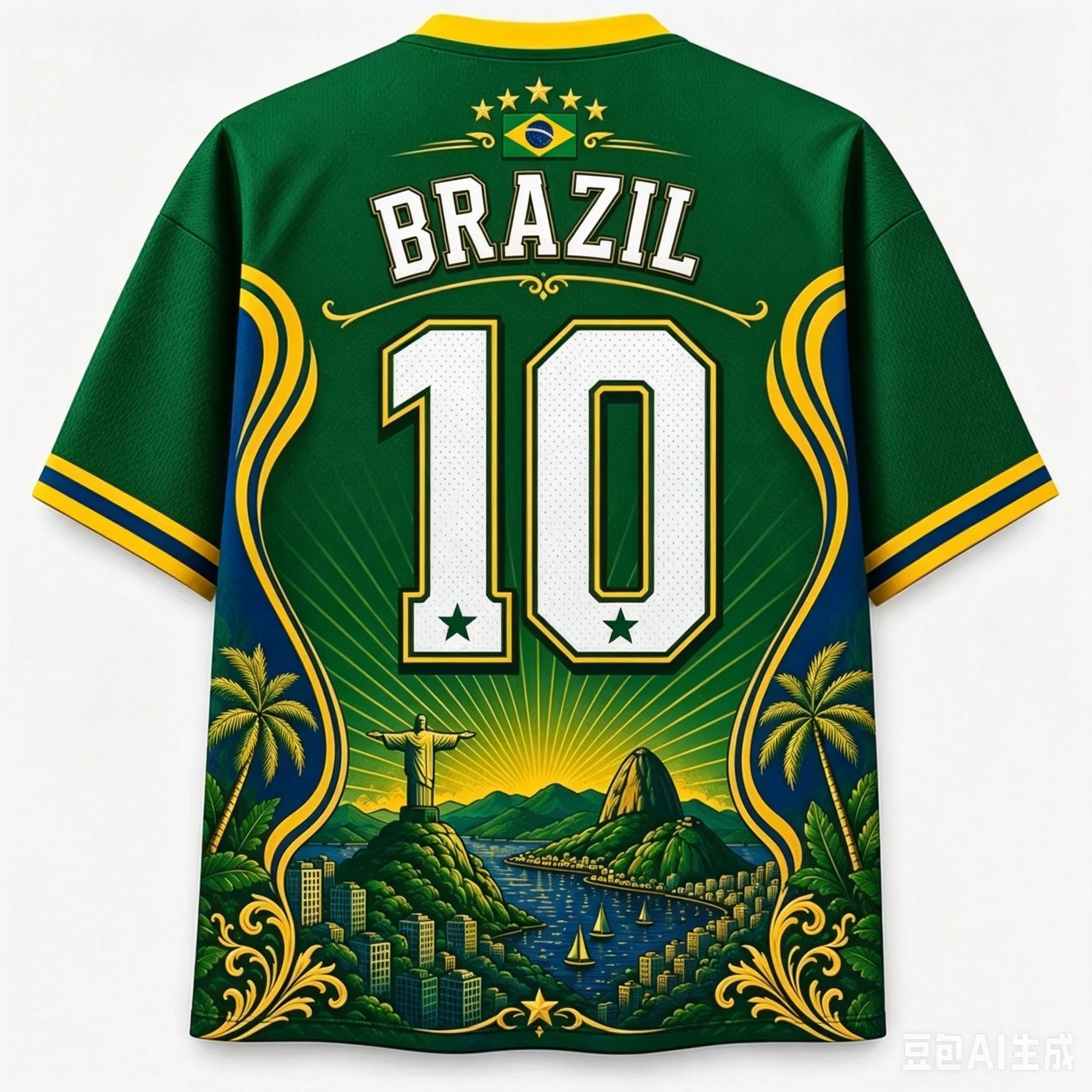 2026 3D Brazil Fan No.10 Jersey Retro V-neck Oversized T-shirt Christ The Redeemer Brazilian Flag Football Streetwear Sports Tee