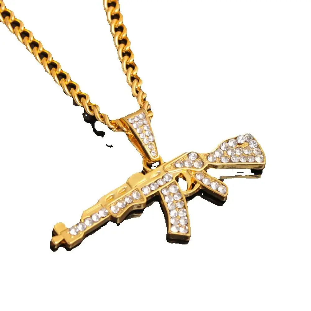 Fashionable and cool creative AK47 gun pendant necklace hip hop party small beads jewelry men and women pendant accessories view 2