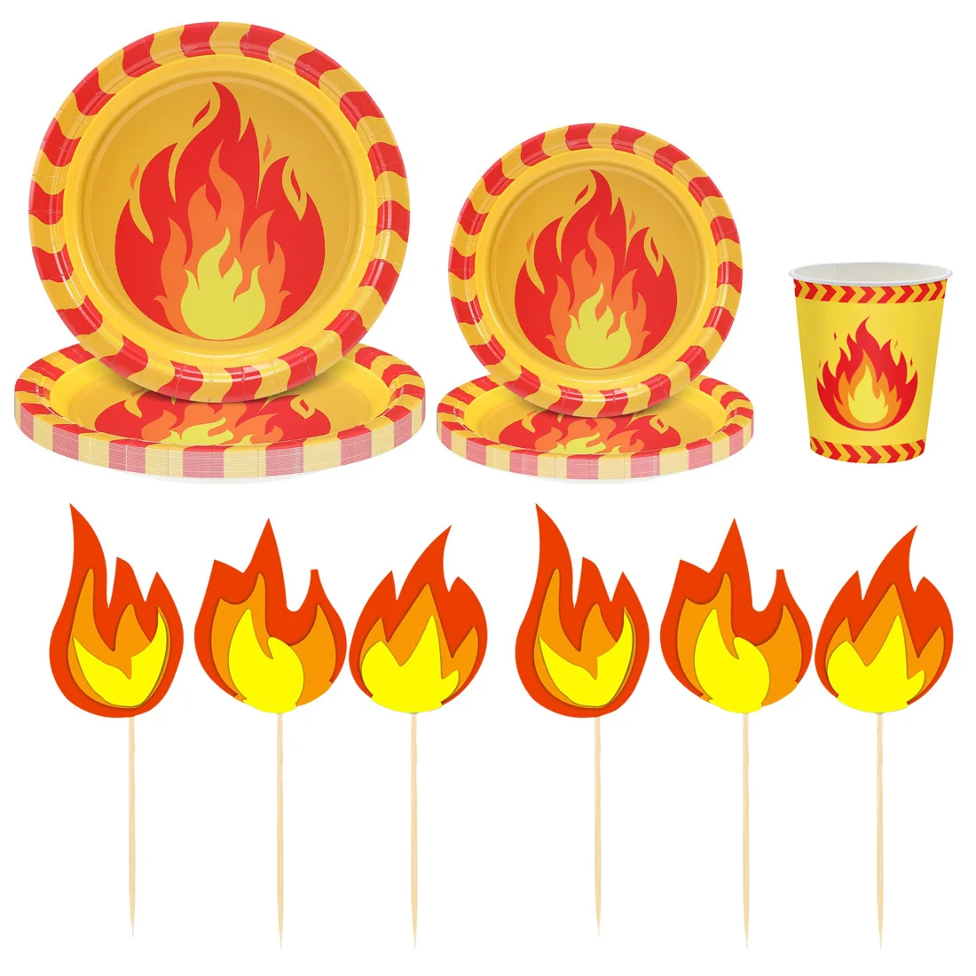 

Fire Theme Party Supplies Fake Fire Plates Cups Cake Decorations Campfire Party Decor Firefighter Fireman Party Tableware