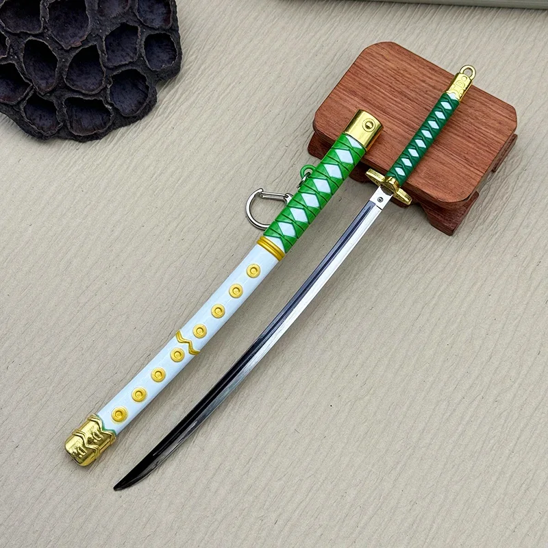 24cm One Shigure Samurai Sword Tashigi Keychain OP Anime Peripherals Piece Metal Weapon Katana with Button Home Ornament Crafts