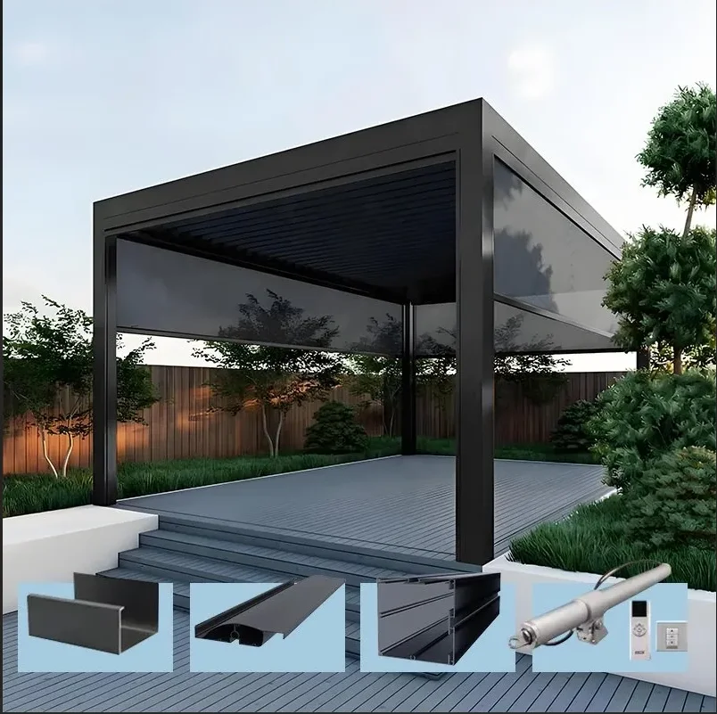 High quality rainproof garden louver aluminum pergola outdoor gazebo motorized sunshade backyard pergola