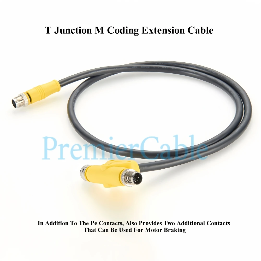 M12 M Code T Splitter Extension Cable M Coding Adapter 5 Pin Cable Connector Tee distributor Splitter for Three Phase Motor