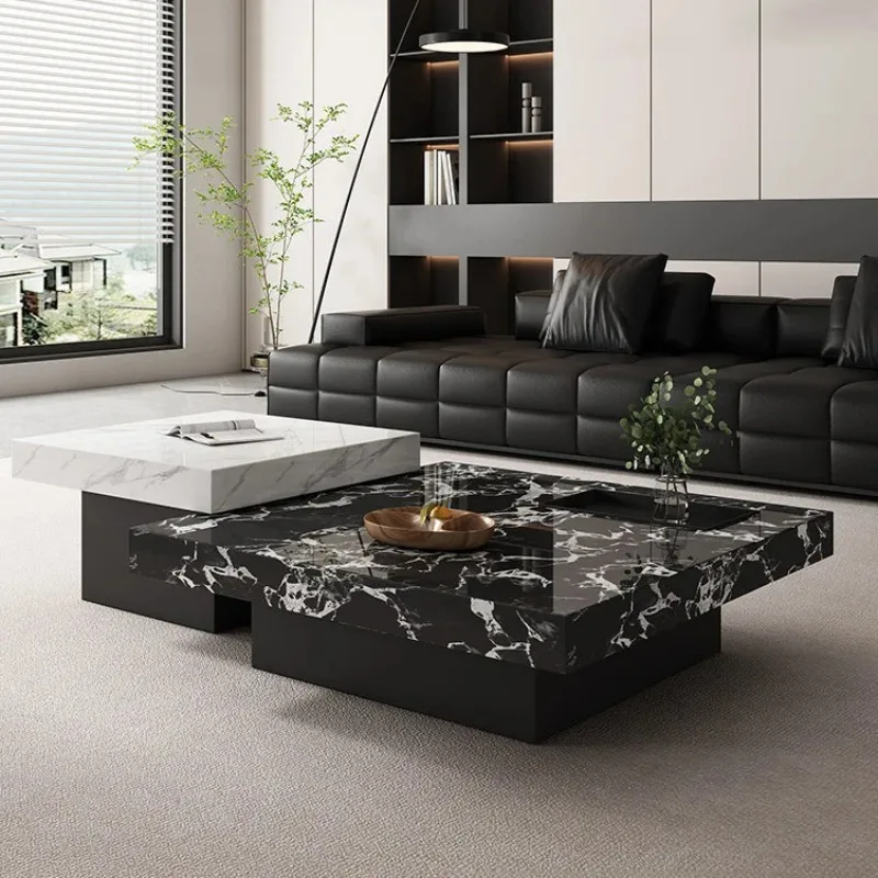 Light Luxury Modern Italian Stone Slab Coffee Table Modern Minimalist Coffee Table for Living Room  Table Basse Ronde Marbre