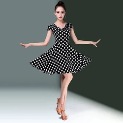 Latin Dance Dress Training Dress Polka Dot Short Sleeve Dance Dress Plus Size Sexy Skirts Summer Clothes Wear Line Clothing Suit