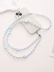 Colorful Small Bead Chain, Love Bead, Long Diagonal Cross Phone Strap With Transparent Card
