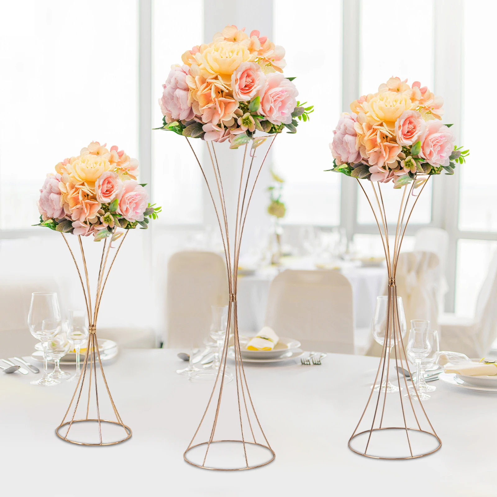 3Pcs/Pack Gold Wedding Table Centerpiece Tall Floral Centerpieces for Tables Metal Vases Centros de Mesa para Bodas