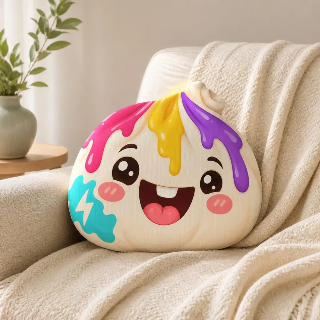 Cute Laughing Dumpling Pillow Colorful Bao Bun Cushion Kawaii Food Throw Pillow Shaped Stuffed Floor Cushion Home Decor Gift