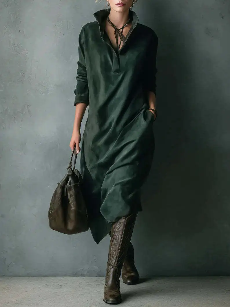 Suede New Dress Pocket Loose Long Casual Dress Solid Color Midi Relaxed Fit Dresses Female Clothing Autumn Winter Dresses 3 Suede New Dress Pocket Loose Long Casual Dress Solid Color Midi Relaxed Fit Dresses Female Clothing Autumn Winter Dresses 3
