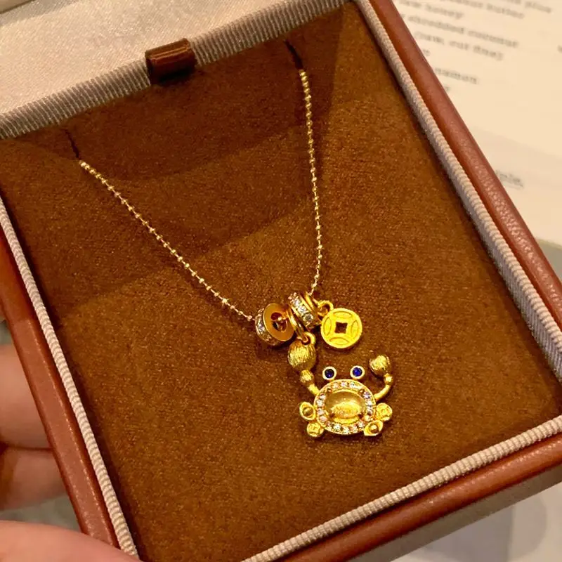 

Латунный позолоченный кристалл с акцентом, матовый кулон в виде краба, регулируемое скользящее кольцо, колье, ожерелье, богатство, принесут универсальные ювелирные изделия