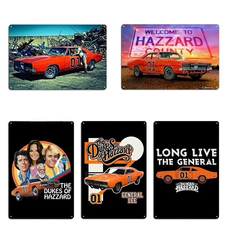 Welcome To Hazzard County Bo and Luke's Charger The Dukes Retro Style General Lee Racing Metal Vintage Mural Design Sign Poster