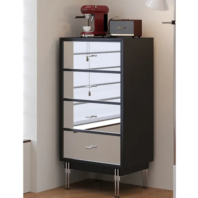 Mirror side cabinet Floor-to-ceiling stainless steel multi-layer drawer chest cabinet Living room storage multi-function cabinet