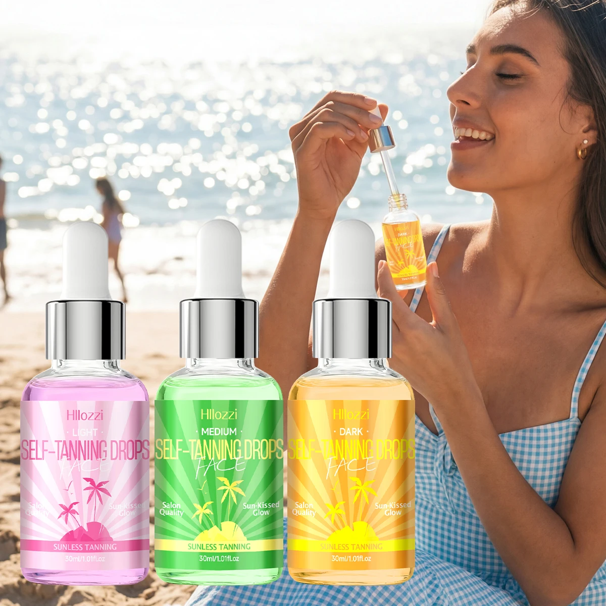 FACE SELF-TANNING DROPS, moisturize the skin, skin care, long-lasting bronze color, suitable for all skin tones