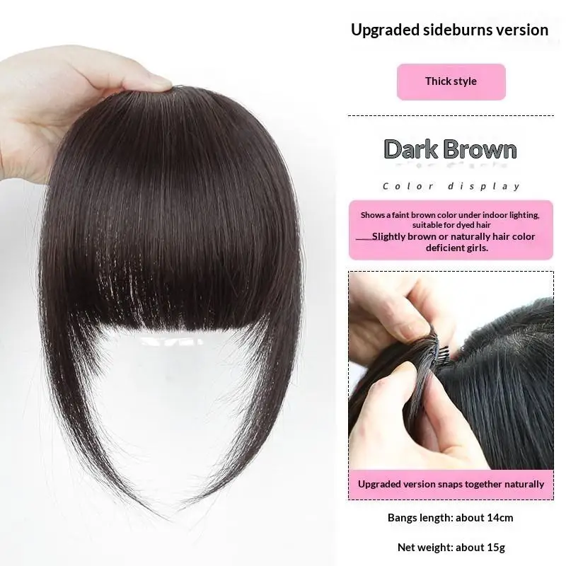 Human Hair Clip In French Bangs 1Pcs Soft Remy Hair Fringe With Temple Cuttable for Women Custom Styling Use