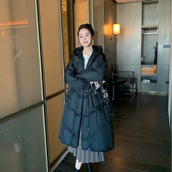 PinkyIsBlack New 2024 Solid Long Parkas Winter Coat Women Clothes Casual Hooded Winter Puffer Jacket Female Outerwear With Belt