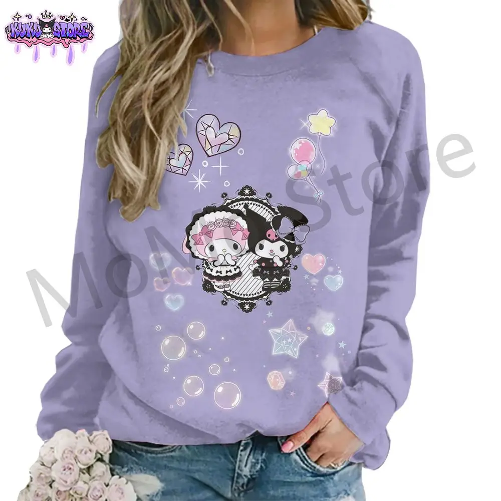 Kawaii Women's Long Sleeve Sweatshirts Kuromi Streetwear Woman Fashion Lovely 3D Print Leisure 2024 New Hoodie Anime Pullovers