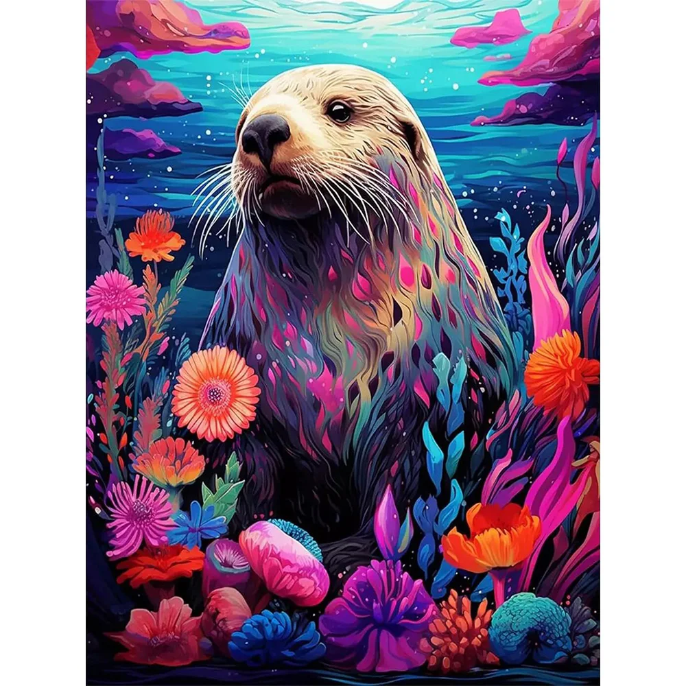 Juego de pintura de diamante redondo completo DIY, mosaico de sellos de animales, decoración del hogar, regalo de arte hecho a mano