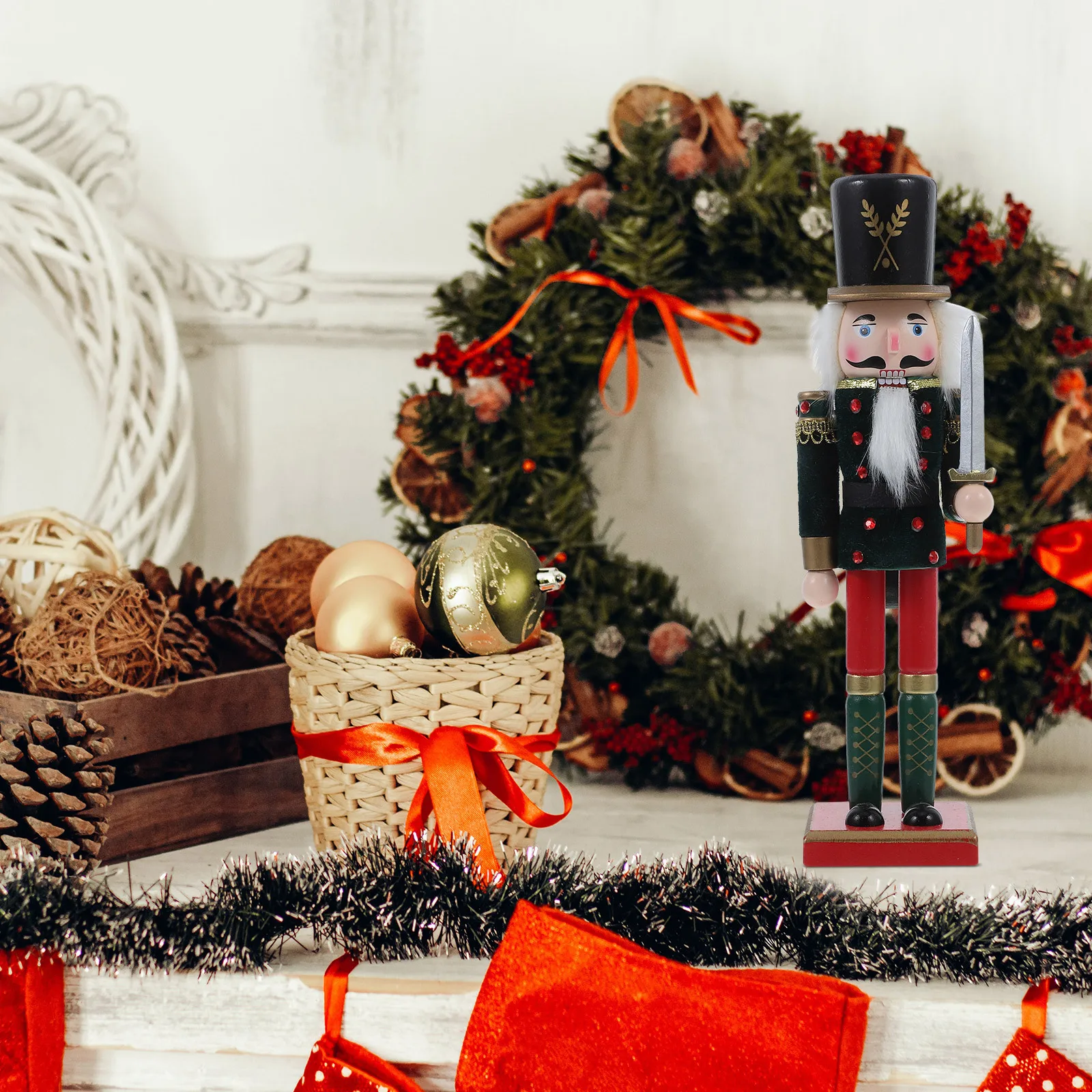 Traditional Wooden Nutcracker Soldier Festive Holiday Decoration Tabletop Mantel Centerpiece Exquisite Craftsmanship