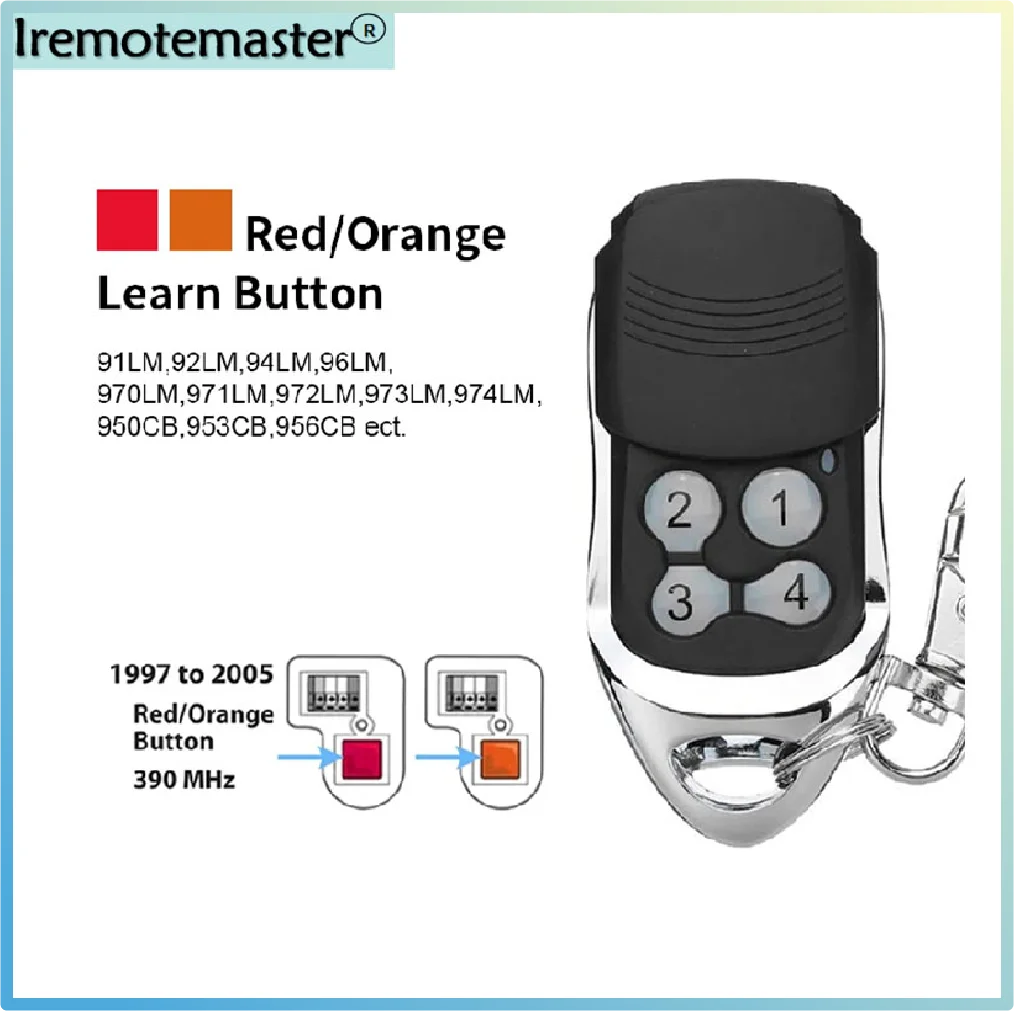 For Liftmaster Convenient and safe 971LM 972LM 973LM 974LM Garage Door Remote Control 390MHz Red Learn Button Cryptographic