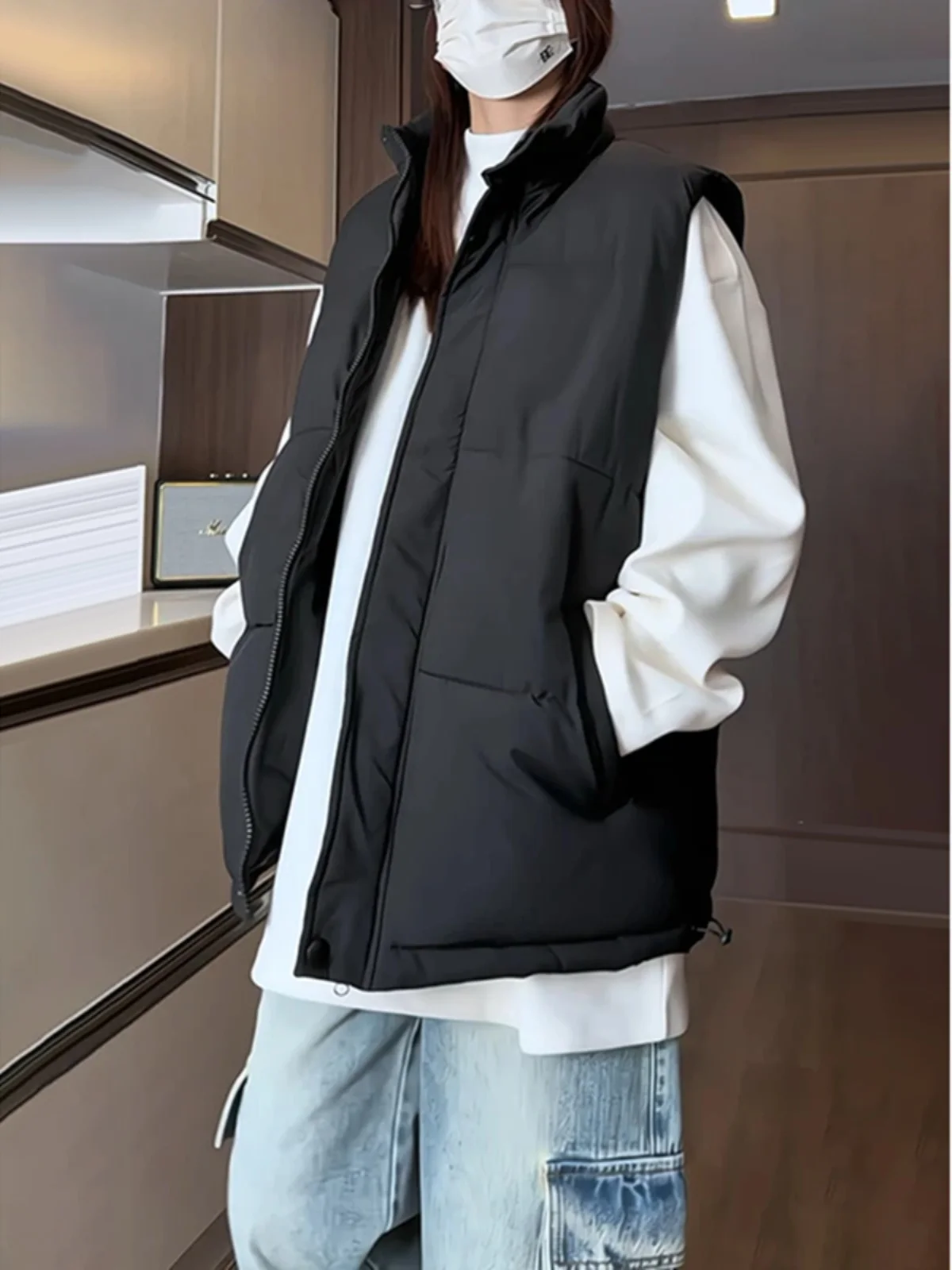 

Bla down Cotton Vest Men's Winter Svel Warm American Cleanfit oulder Coat Thi Outerwear Polyester Fiber Youthful ...