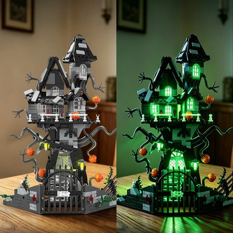 Halloween Vampire Tree House Gothic Style Building Blocks Lighting Creative Architectural Models Puzzle Toys Desktop Decoration view 2