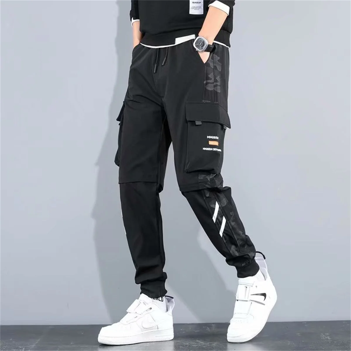 Fashion Multi Pocket Drawstring Cargo Pants Men\'s Casual Cargo Pants For Summer Autumn Outdoor Hip Hop Sweatpants Men Women