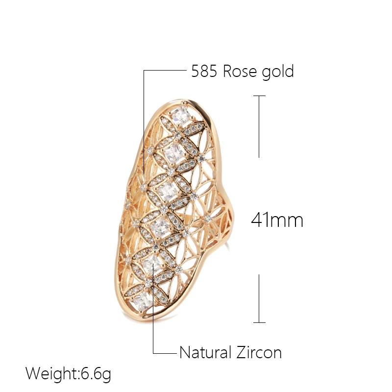 Kinel Unique 585 Rose Gold Big Ring For Women Fashion Natural Zircon Engagement Wedding Party Daily Fine Jewelry 2022 New